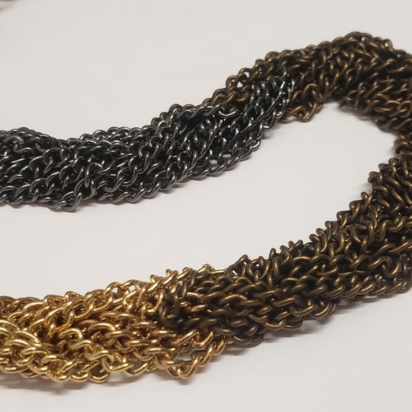 Multi Tone Braided Chain Necklace, Copper Gold & Silver Tone Braided Chain - Picture 3 of 11